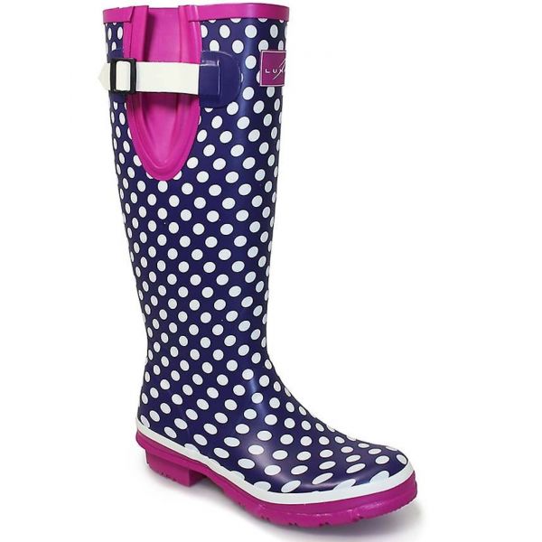 New Ladies Lunar Polka Dot Purple Rubber Wellies Wellington Boots Size UK 4-8 