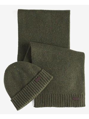 Barbour Carlton Mens Beanie & Scarf Set Olive