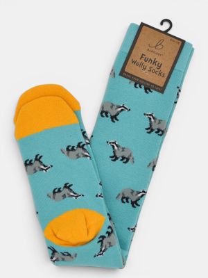 Bartleby Ladies Funky Welly Socks Bold Badger Teal