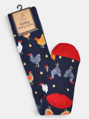 Bartleby Ladies Funky Welly Socks Colourful Chicken One Size