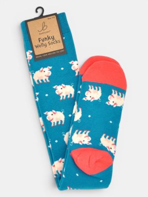 Bartleby Ladies Funky Welly Socks Cute Pig One Size
