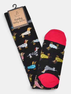 Bartleby Ladies Funky Welly Socks Trendy Dachshunds One Size