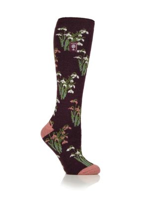 Heat Holders RHS Lite 1.6 TOG Welly Socks Mulberry Snowdrops