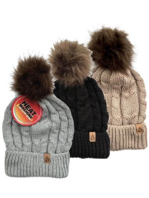 Heat Machine Cable Knit Bobble Hat (Random Colour)