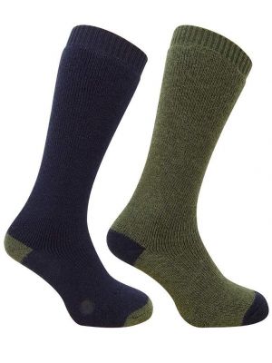 Long Welly Sock (Twin Pack) Green/Navy