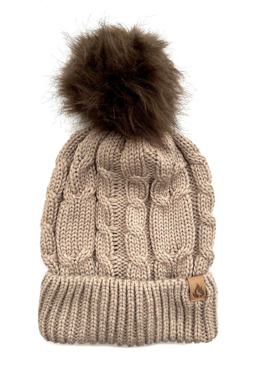 Cable Knit Bobble Hat Light Brown