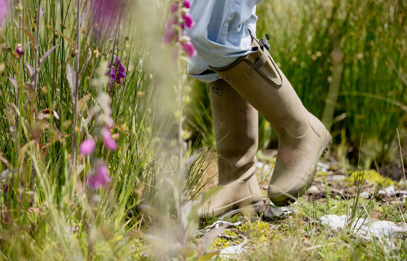 Lightweight wellies in a summer field